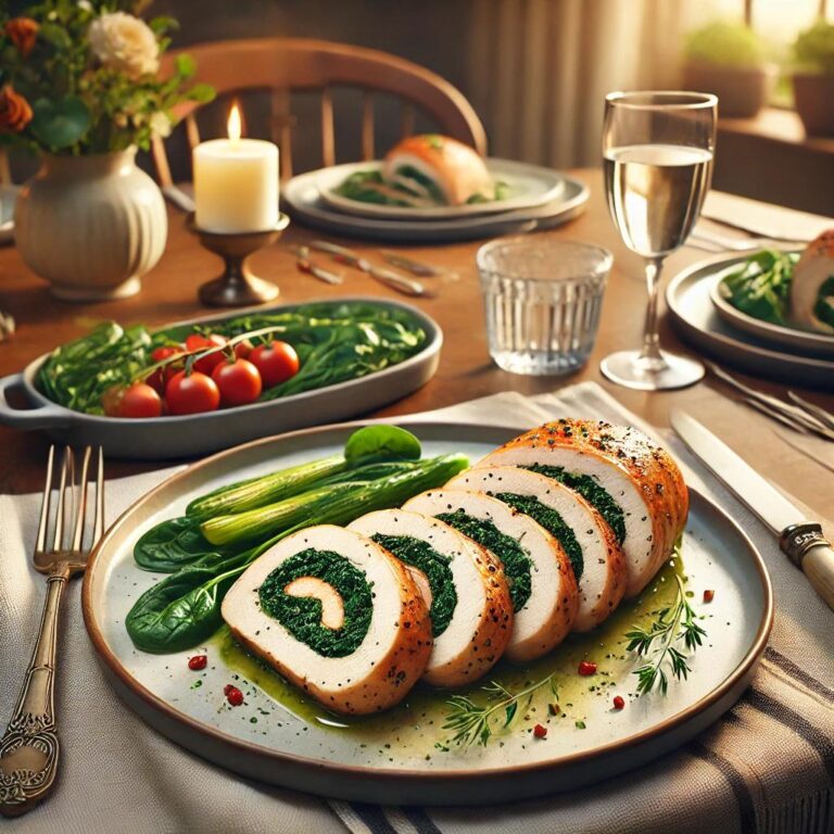 Pollo Relleno con Espinacas y Queso de Cabra