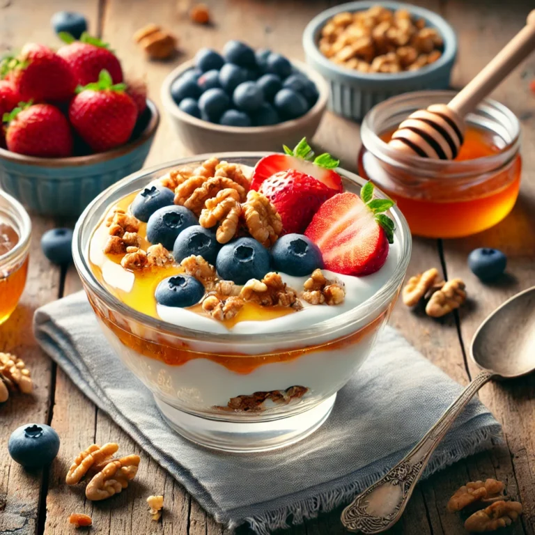 Yogur Griego con Miel, Nueces y Frutas Frescas