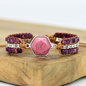 Handwoven Leather & Natural Stone Bracelet – Artisan Crafted